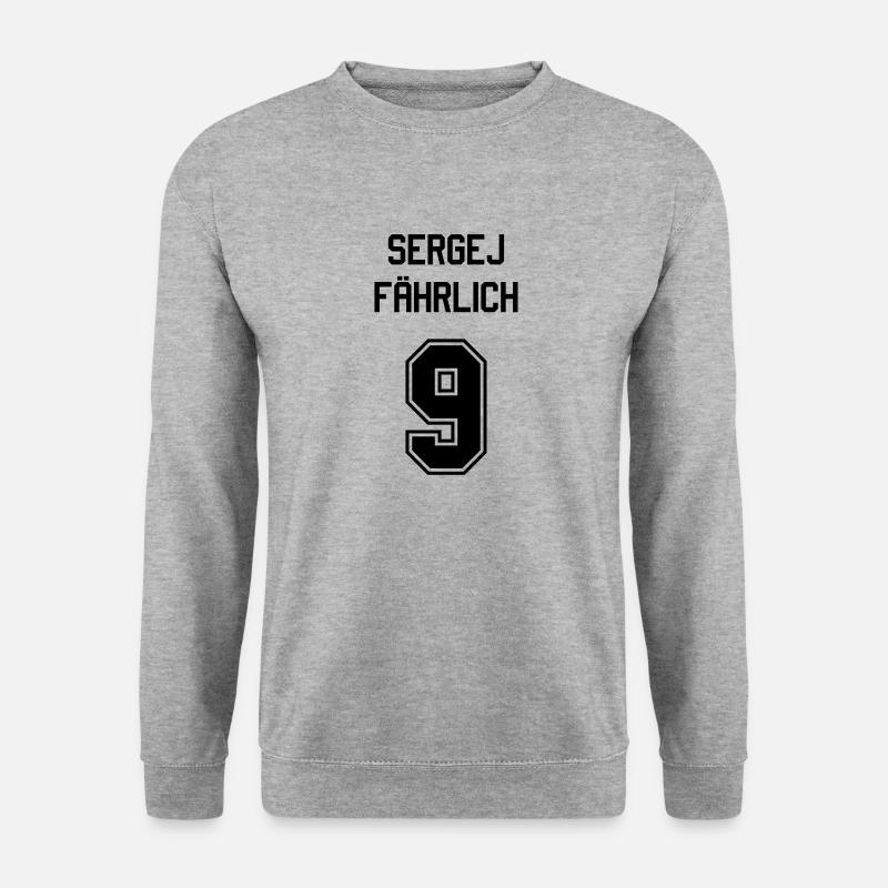 Fußball Trikot Sergej Fährlich Gefährlich Witz - Unisex Pullover - Weißgrau meliert