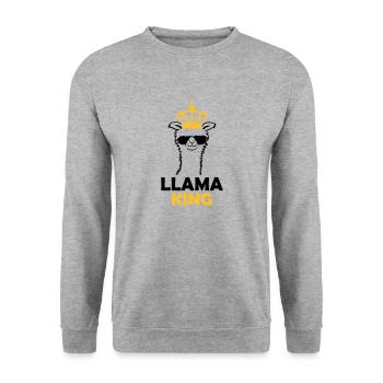 Llama King lustig Chef - Unisex Pullover - Weißgrau meliert - Vorne - Alina (178cm) & Michal (187cm)