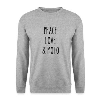 peace love moto - Sweat-shirt Unisexe - gris chiné - Devant - Alina (178cm) & Michal (187cm)