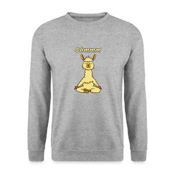 Ohmmm Yoga Alpaka Lama Lustig - Unisex Pullover - Weißgrau meliert - Vorne - Alina (178cm) & Michal (187cm)