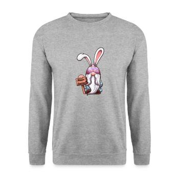 Osterzwerg mit Ostereiermütze mit Hasenohren - Unisex Pullover - Weißgrau meliert - Vorne - Alina (178cm) & Michal (187cm)