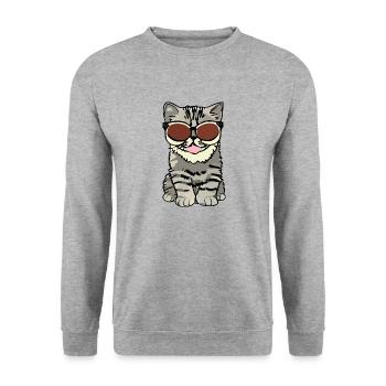 katze - Unisex Pullover - Weißgrau meliert - Vorne - Alina (178cm) & Michal (187cm)
