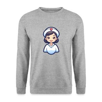 Krankenschwester - Unisex Pullover - Weißgrau meliert - Vorne - Alina (178cm) & Michal (187cm)