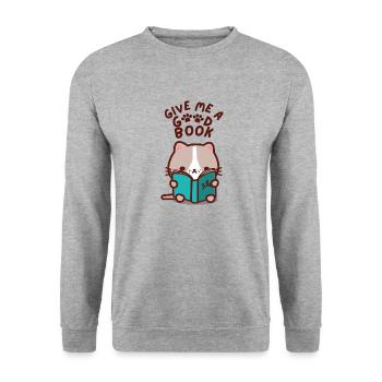 Give Me a Good Book Cute Kawaii Cat - Unisex Sweatshirt - salt & pepper - Front - Alina (178cm) & Michal (187cm)