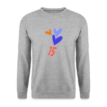 15. 15 YEARS. 15th ANNIVERSARY. BIRTHDAY 15 YEARS. - Unisex Sweatshirt - salt & pepper - Front - Alina (178cm) & Michal (187cm)