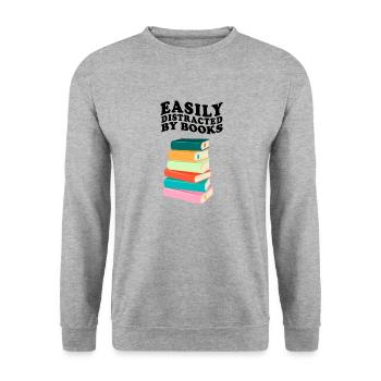 Facilement distrait par les livres Rétro Vintage Lecture - Sweat-shirt Unisexe - gris chiné - Devant - Alina (178cm) & Michal (187cm)