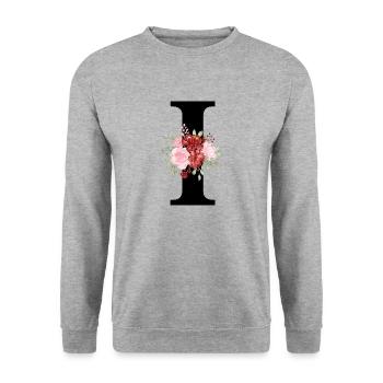 Lettre i floral rouge - Sweat-shirt Unisexe - gris chiné - Devant - Alina (178cm) & Michal (187cm)