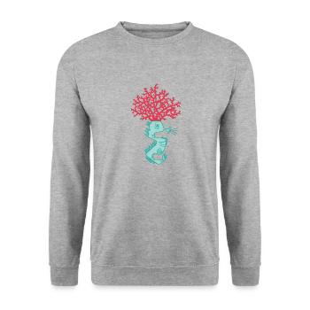 Seahorse with a coral on its head - Unisex Sweatshirt - salt & pepper - Front - Alina (178cm) & Michal (187cm)