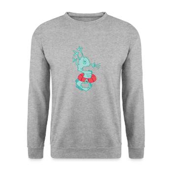 Lifeguard, seahorse with swimming ring - Unisex Sweatshirt - salt & pepper - Front - Alina (178cm) & Michal (187cm)