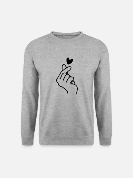 Herz Händezeichen Symbol K-pop - Unisex Pullover - Weißgrau meliert