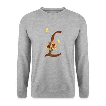 Lettre l tournesol papillon - Sweat-shirt Unisexe - gris chiné - Devant - Alina (178cm) & Michal (187cm)