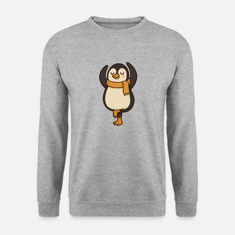 Yoga Pinguin – Entspannter Tanz in Tierform - Unisex Pullover - Weißgrau meliert