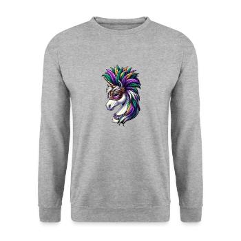 Mardi Gras Elegant Unicorn Feather Ornament - Unisex Sweatshirt - salt & pepper - Front - Alina (178cm) & Michal (187cm)
