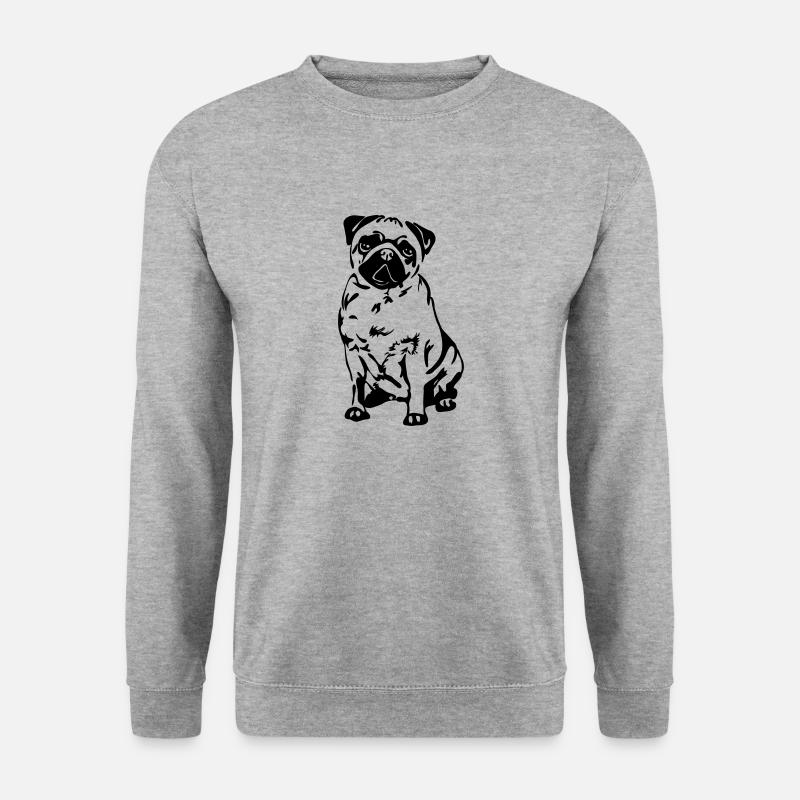 Mops Pug Hund Hunde Wilsigns - Unisex Pullover - Weißgrau meliert