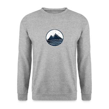 Graphique de montagne dessiné bleu avec rayures - Sweat-shirt Unisexe - gris chiné - Devant - Alina (178cm) & Michal (187cm)