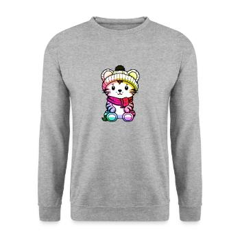 Tiger Winter Animal Colorful Comic - Unisex Sweatshirt - salt & pepper - Front - Alina (178cm) & Michal (187cm)