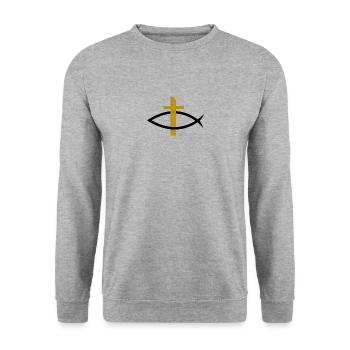 Itchys christianisme poisson avec une croix d'or - Sweat-shirt Unisexe - gris chiné - Devant - Alina (178cm) & Michal (187cm)