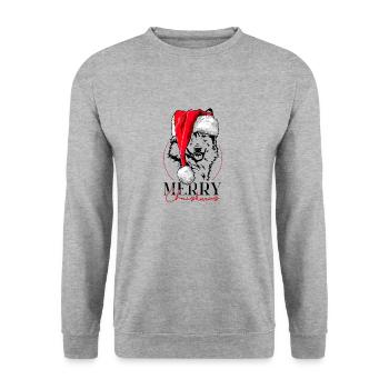 Santa Islandhund Merry Christmas Hunde Wilsigns - Unisex Pullover - Weißgrau meliert - Vorne - Alina (178cm) & Michal (187cm)