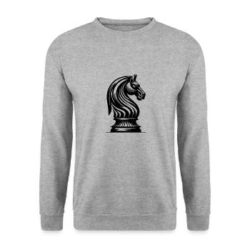 Schachfigur Pferd Springer Schach Tattoo - Unisex Pullover - Weißgrau meliert - Vorne - Alina (178cm) & Michal (187cm)