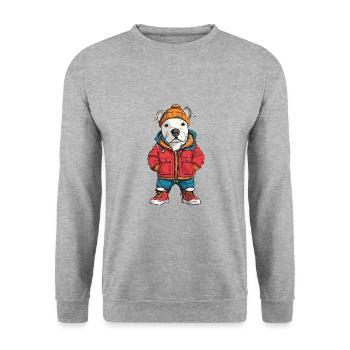 Bull Terrier Chien Drôle d’hiver - Sweat-shirt Unisexe - gris chiné - Devant - Alina (178cm) & Michal (187cm)