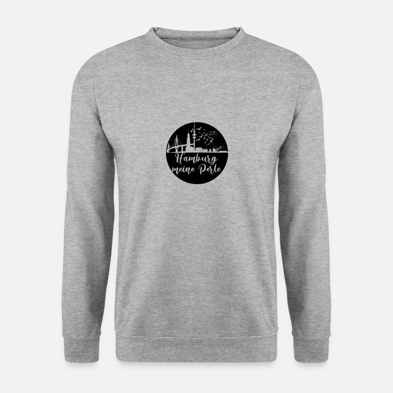 hamburger ,skyline,hamburg, scherenschnitt - Unisex Pullover - Weißgrau meliert