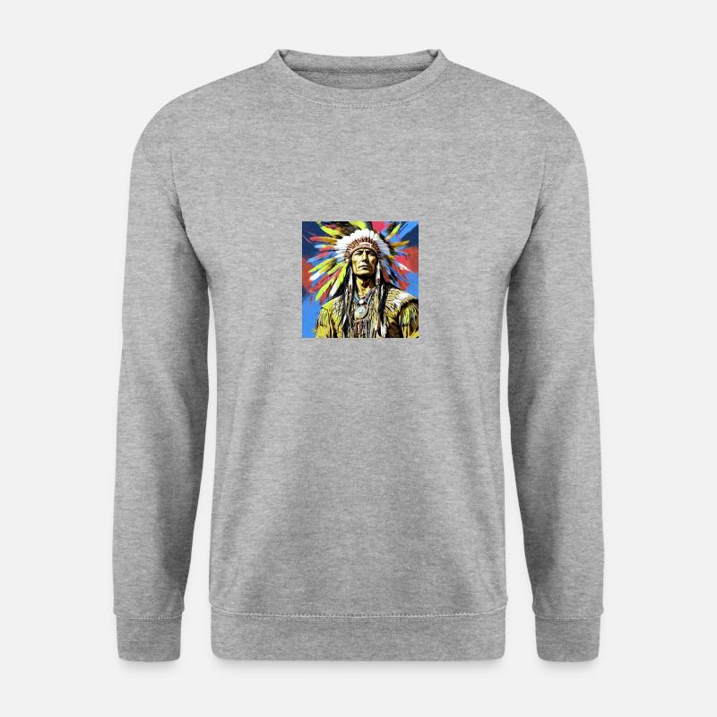 winnetou,indianer,illustration,graffiti,bunt - Unisex Pullover - Weißgrau meliert