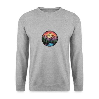 Berge Kompass Landschaft - Unisex Pullover - Weißgrau meliert - Vorne - Alina (178cm) & Michal (187cm)