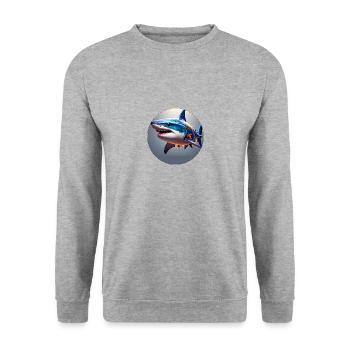 Hai,bunt,pailletten,glitzer,blau,silber - Unisex Pullover - Weißgrau meliert - Vorne - Alina (178cm) & Michal (187cm)