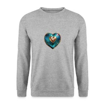 herz,pailletten,glänzend,gold - Unisex Pullover - Weißgrau meliert - Vorne - Alina (178cm) & Michal (187cm)