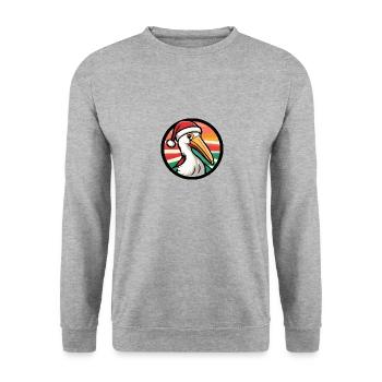 Pelikan Vogel Weihnachten X-Mas - Unisex Pullover - Weißgrau meliert - Vorne - Alina (178cm) & Michal (187cm)
