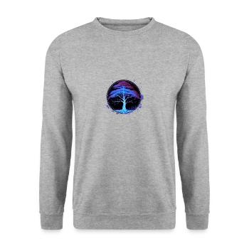 arbre de vie, arbre, bleu, néon, lumineux - Sweat-shirt Unisexe - gris chiné - Devant - Alina (178cm) & Michal (187cm)