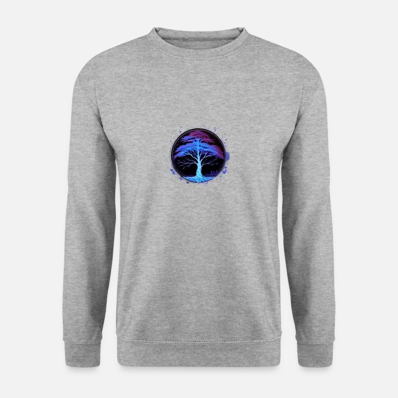 baum des lebens, baum,blau,neon,leuchtend - Unisex Pullover - Weißgrau meliert