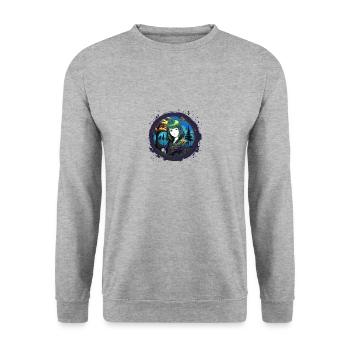 manga,anime,frau,asiatin,wald,comic,grüne haare - Unisex Pullover - Weißgrau meliert - Vorne - Alina (178cm) & Michal (187cm)