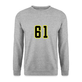61 Zahl Trikot - Unisex Pullover - Weißgrau meliert - Vorne - Alina (178cm) & Michal (187cm)