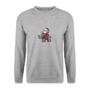 Éléphant Père Noël - Sweat-shirt Unisexe - gris chiné - Devant - Alina (178cm) & Michal (187cm)