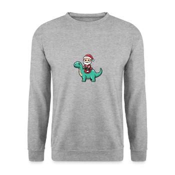Dinosaurier brontosaurus Weihnachtsmann - Unisex Pullover - Weißgrau meliert - Vorne - Alina (178cm) & Michal (187cm)