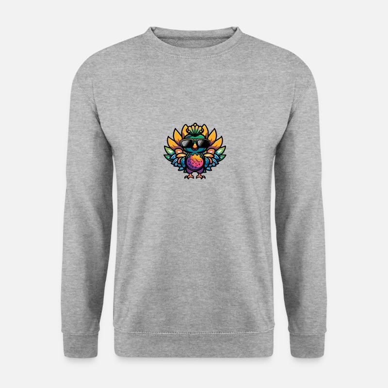 Pfau Vogel Tier - Unisex Pullover - Weißgrau meliert