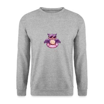 Eule Comic Cool - Unisex Pullover - Weißgrau meliert - Vorne - Alina (178cm) & Michal (187cm)