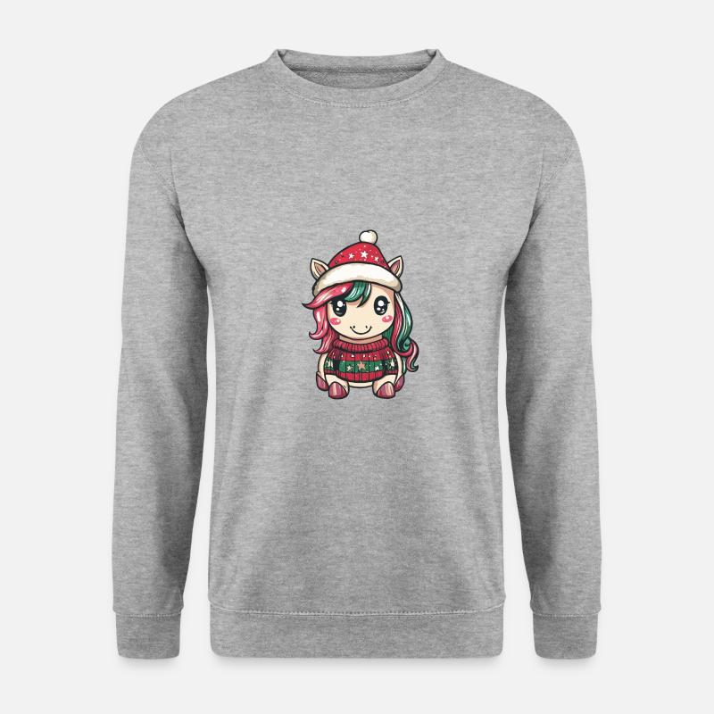 Einhorn Weihnachten Comic - Unisex Pullover - Weißgrau meliert