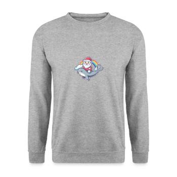 Robbe Tier Weihnachtsmann Regenbogen - Unisex Pullover - Weißgrau meliert - Vorne - Alina (178cm) & Michal (187cm)