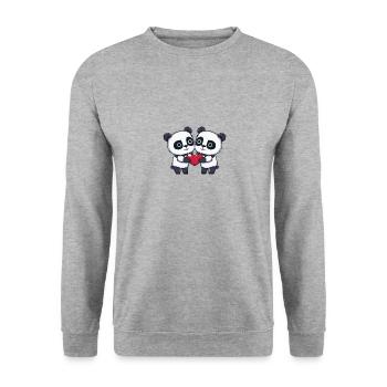 Panda Couple Saint-Valentin - Sweat-shirt Unisexe - gris chiné - Devant - Alina (178cm) & Michal (187cm)