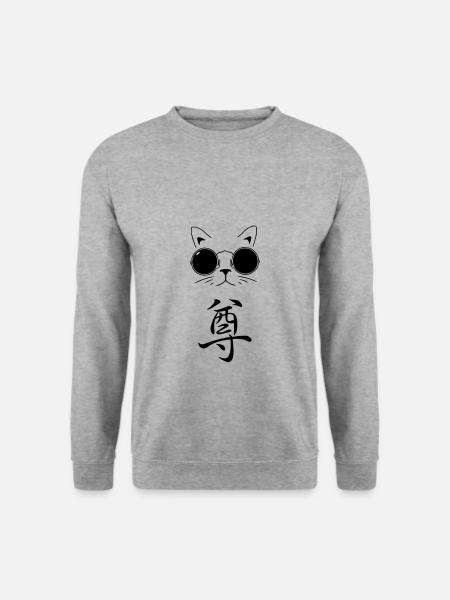 Chat cool avec symbole de "respect" - Sweat-shirt Unisexe - gris chiné