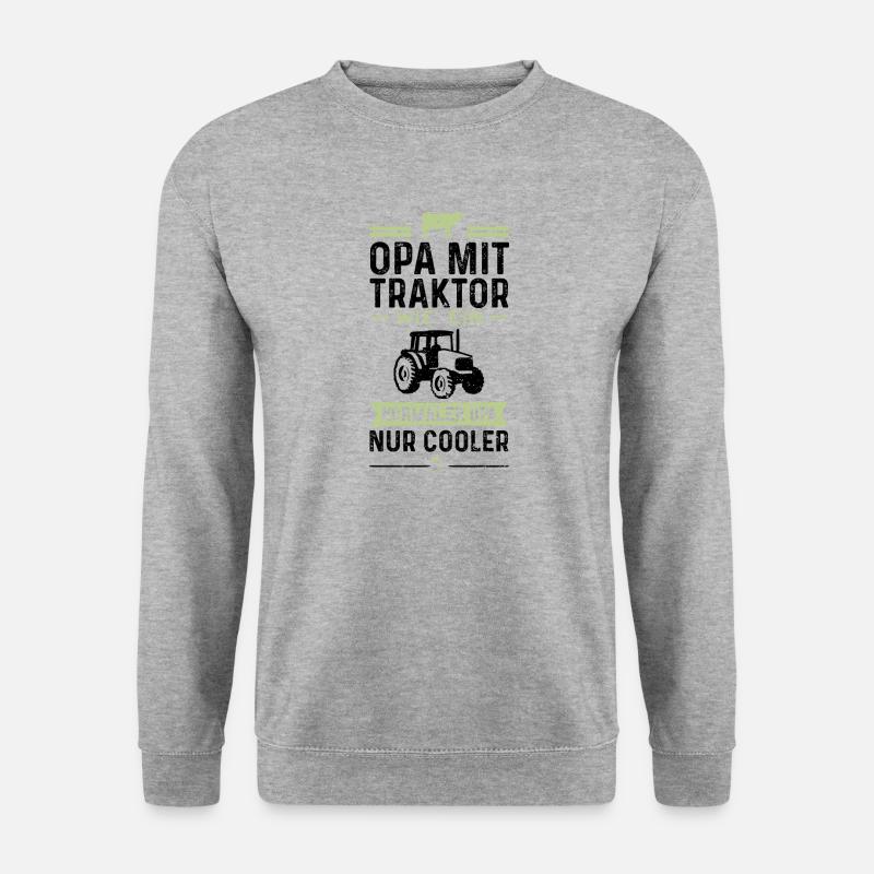 Opa Mit Traktor Wie Ein Normaler Opa Nur Cooler - Unisex Pullover - Weißgrau meliert