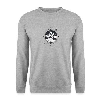 Kompass mit Bergen fürs Wandern - Unisex Pullover - Weißgrau meliert - Vorne - Alina (178cm) & Michal (187cm)