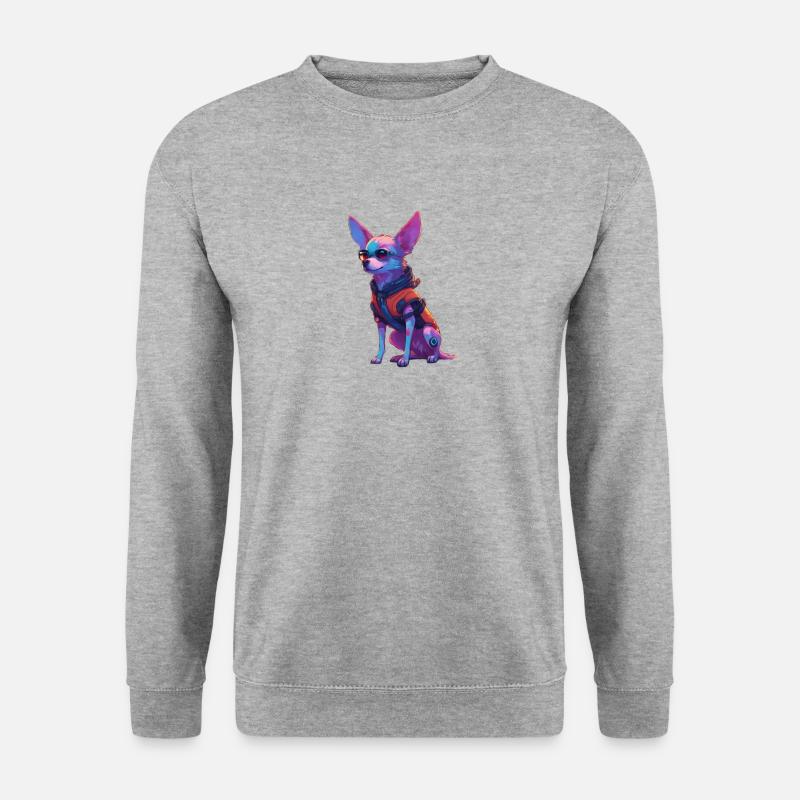 PulsePup // Cyberpunk Hund - Unisex Pullover - Weißgrau meliert
