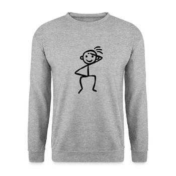 Witziges Strichmännchen Schweiß Dancing Party Boy - Unisex Pullover - Weißgrau meliert - Vorne - Alina (178cm) & Michal (187cm)