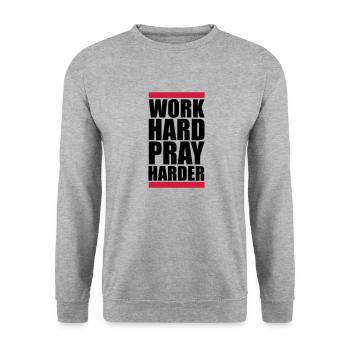 work hard pray harder hart arbeiten jesus kreuz ch - Unisex Pullover - Weißgrau meliert - Vorne - Alina (178cm) & Michal (187cm)