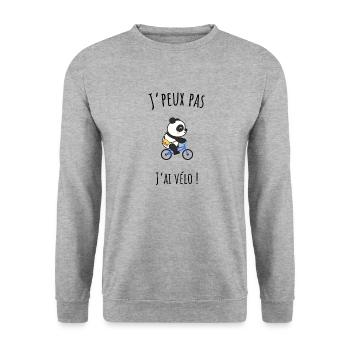 J'peux pas j'ai vélo, panda - Sweat-shirt Unisexe - gris chiné - Devant - Alina (178cm) & Michal (187cm)