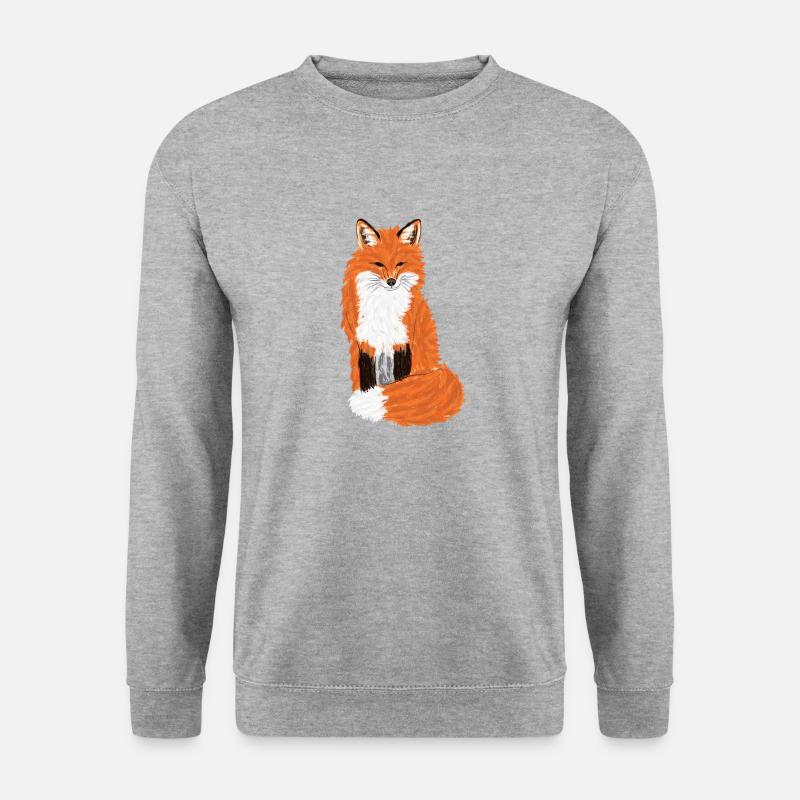 Sitzender Rotfuchs/Sitting Red Fox I - Unisex Pullover - Weißgrau meliert