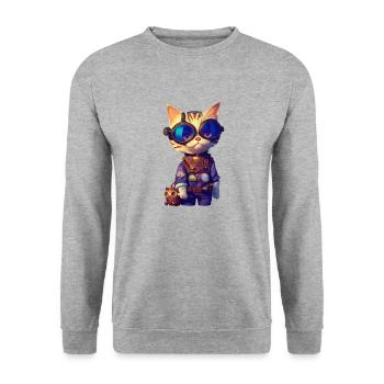 Aviator Katze - Unisex Pullover - Weißgrau meliert - Vorne - Alina (178cm) & Michal (187cm)